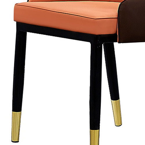 2X Dining Chair Orange Colour Leatherette Upholstery Black And Gold Legs Steel with Powder Coating