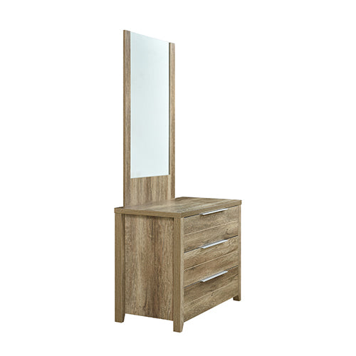 Dresser with 3 Storage Drawers in Natural Wood like MDF in Oak Colour with Mirror