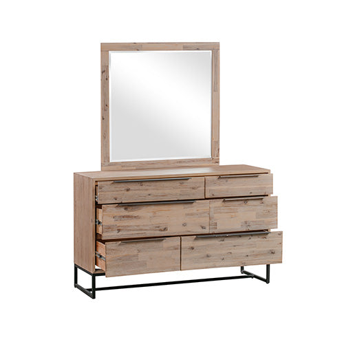 Dresser with 6 Storage Drawers in Solid Acacia & Veneer With Mirror