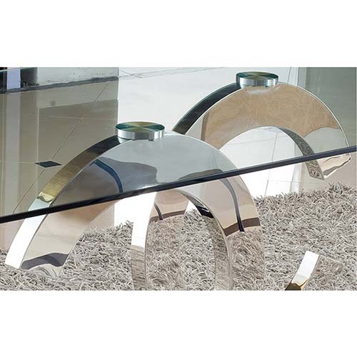 Dining Table in Crescent Shaped High Glossy Stainless Steel Base with 12mm Tempered Glass Top