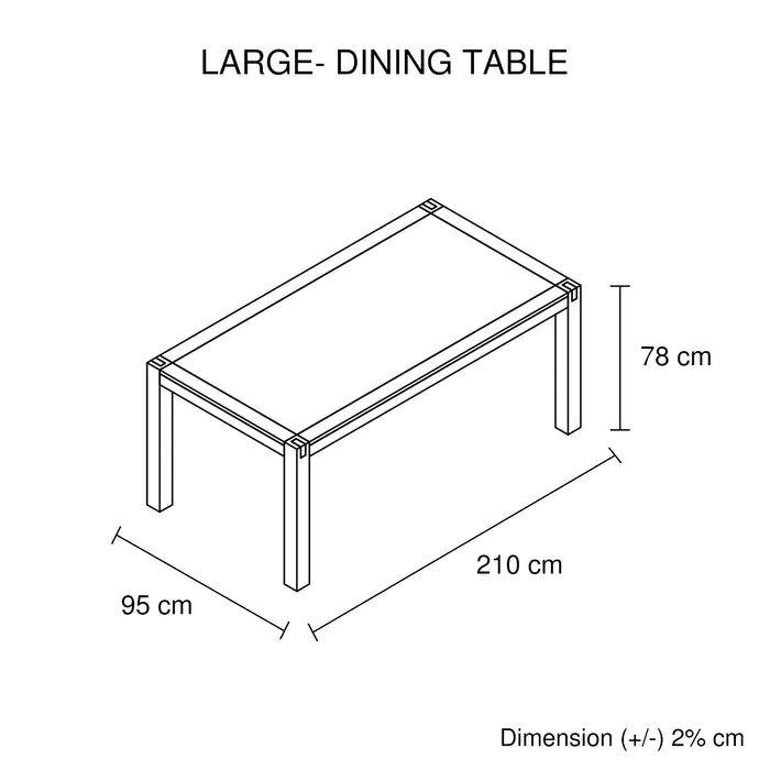 Dining Table 210cm Large Size with Solid Acacia Wooden Base in Chocolate Colour