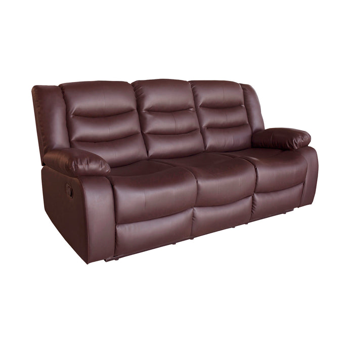 3 Seater Recliner Sofa In Faux Leather Lounge Couch in Brown