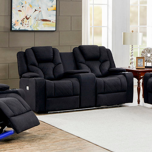 Electric Recliner Stylish Rhino Fabric Black Couch 2 Seater Lounge with LED Features