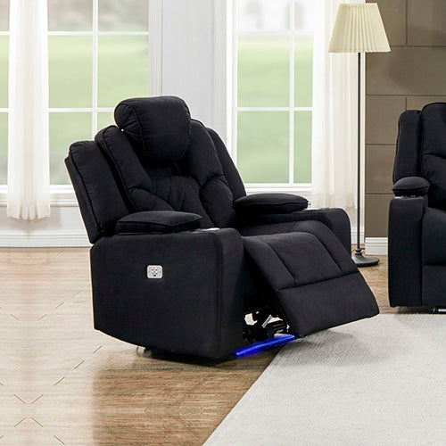 3+1+1 Seater Electric Recliner Stylish Rhino Fabric Black Lounge Armchair with LED Features