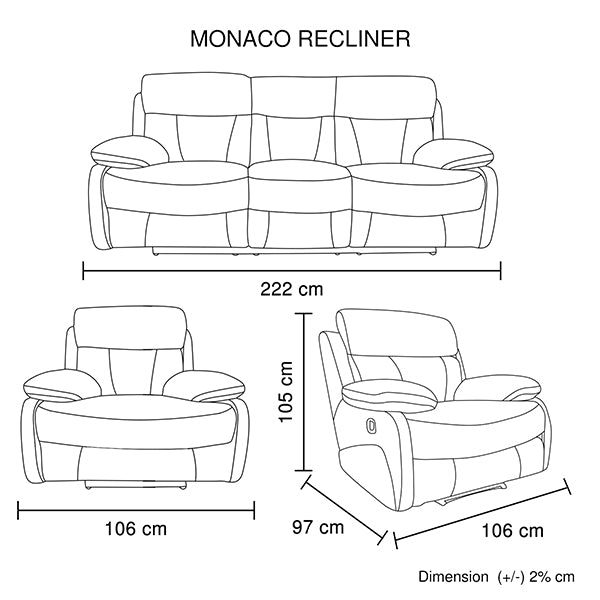 3+1+1 Seater Electric Recliner Sofa In Luxe Rhino Polyester Plywood Fabric In Ash Colour with Plastic Black Base