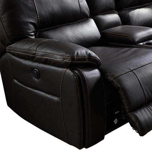 Round Corner Genuine Leather Dark Brown Electric Recliner with 2x Cup Holders Lounge Set for Living Room