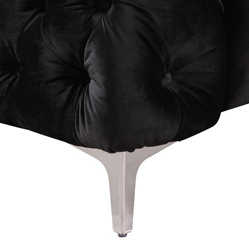 2 Seater Sofa Classic Button Tufted Lounge in Black Velvet Fabric with Metal Legs