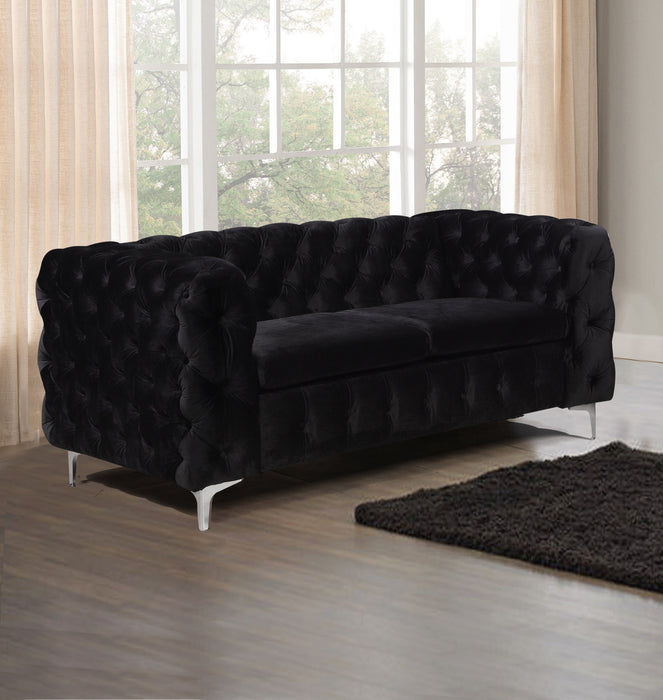 2 Seater Sofa Classic Button Tufted Lounge in Black Velvet Fabric with Metal Legs