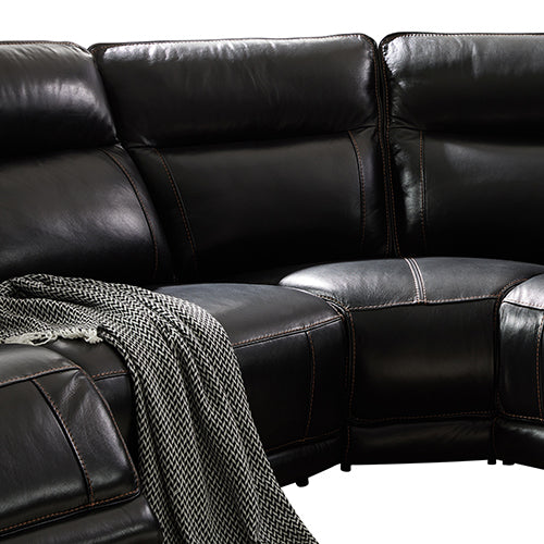 6 Seater Corner Sofa with Genuine Leather Black Armless Recliners Straight Console Lounge Set for Living Room