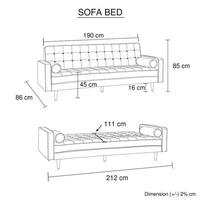 Sofa Bed 3 Seater Button Tufted Lounge Set for Living Room Couch in Velvet Black Colour