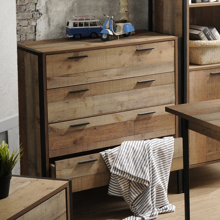 Tallboy 4 Storage Drawers Natural Wood Like Particle board Construction in Oak Colour