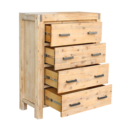 Tallboy with 4 Storage Drawers Solid Wooden Assembled in Oak Colour