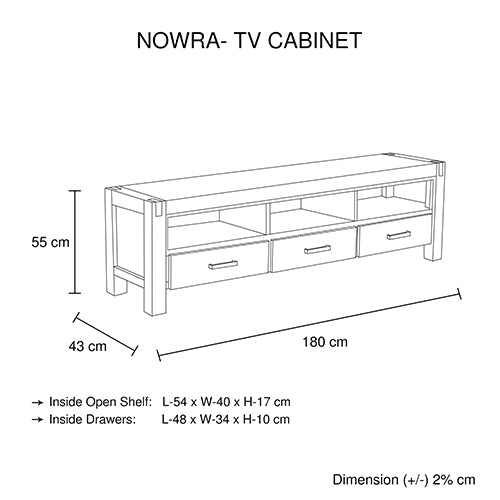 TV Cabinet with 3 Storage Drawers with Shelf Solid Acacia Wooden Frame Entertainment Unit in Chocolate Colour