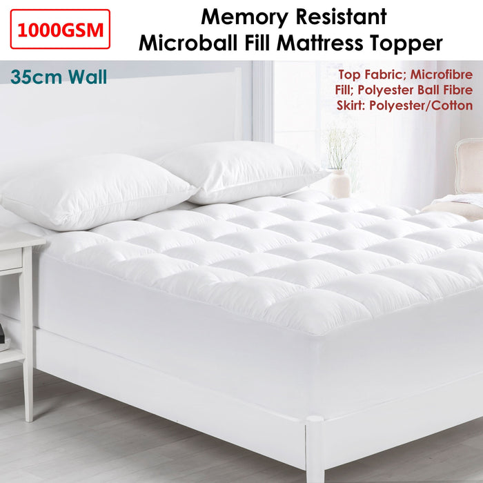 Cloudland 1000GSM Memory Resistant Microball Fill Mattress Topper Single