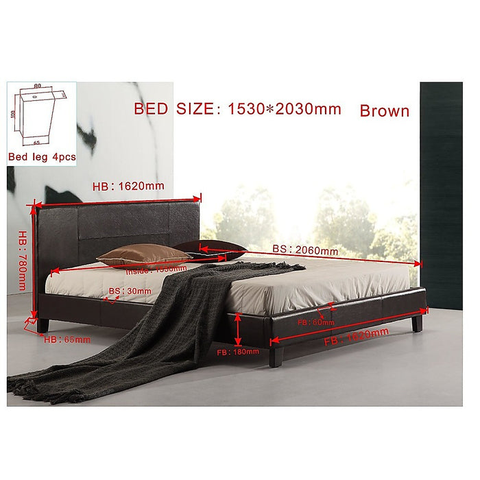 Queen PU Leather Bed Frame Brown