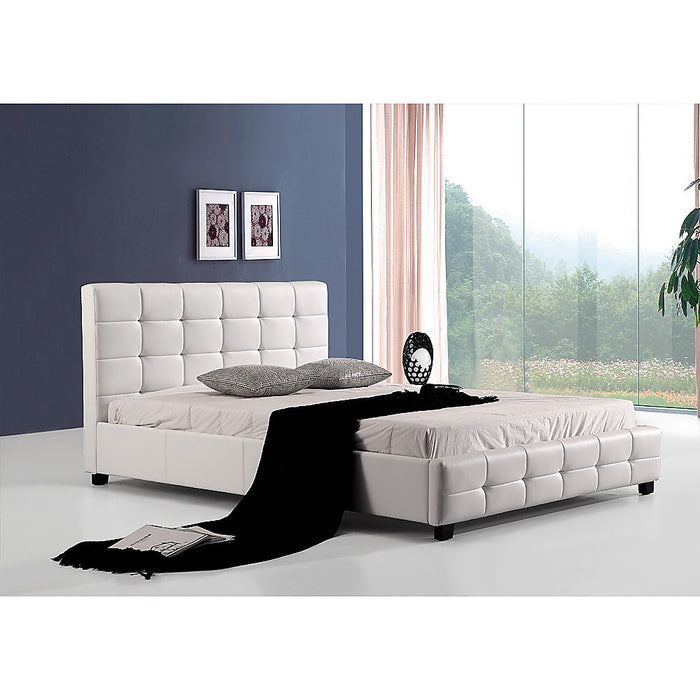 Double PU Leather Deluxe Bed Frame White