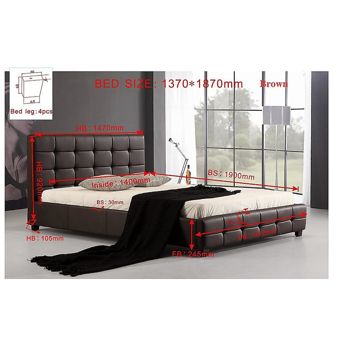 Double PU Leather Deluxe Bed Frame Brown