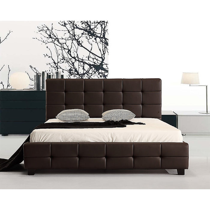 Queen PU Leather Deluxe Bed Frame Brown