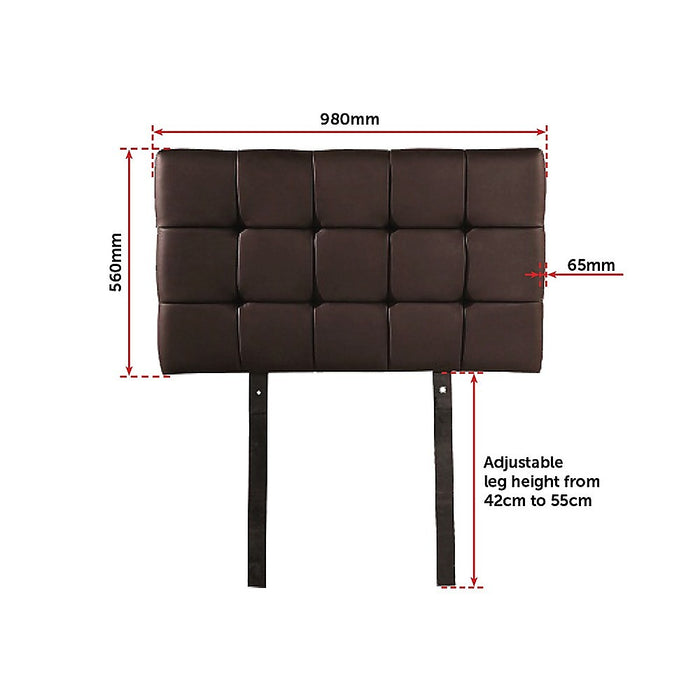 PU Leather Single Bed Deluxe Headboard Bedhead - Brown