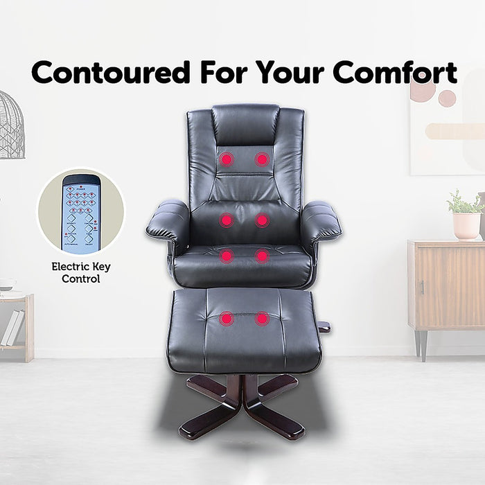 PU Leather Massage Chair Recliner Ottoman Lounge Remote