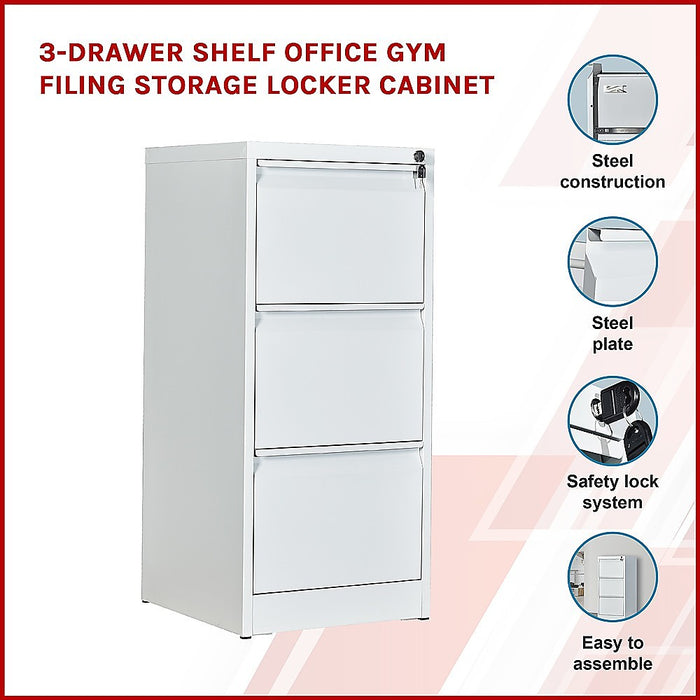 3-Drawer Shelf Office Gym Filing Storage Locker Cabinet