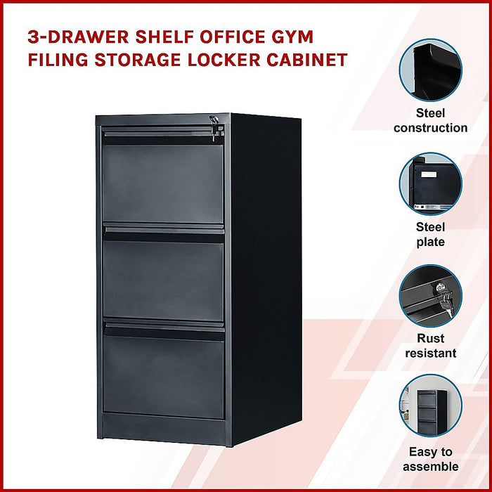 3-Drawer Shelf Office Gym Filing Storage Locker Cabinet