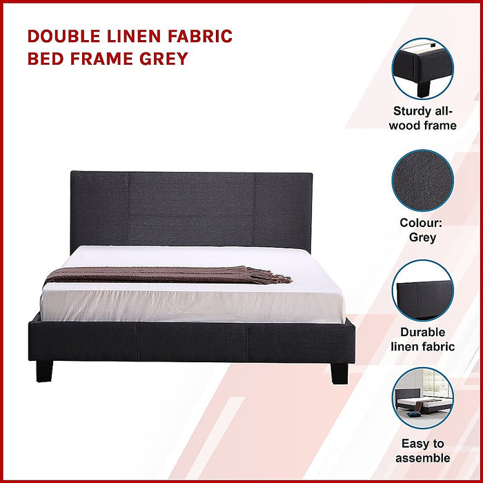 Double Linen Fabric Bed Frame Grey