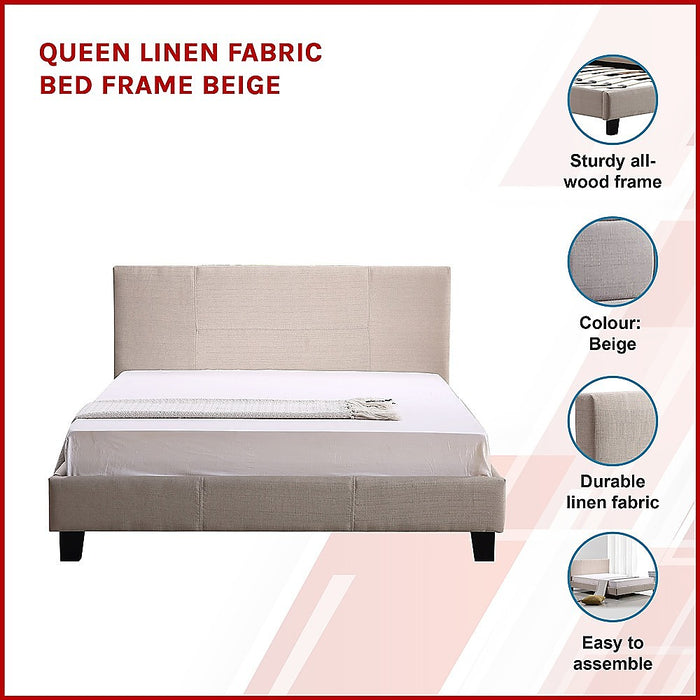 Queen Linen Fabric Bed Frame Beige