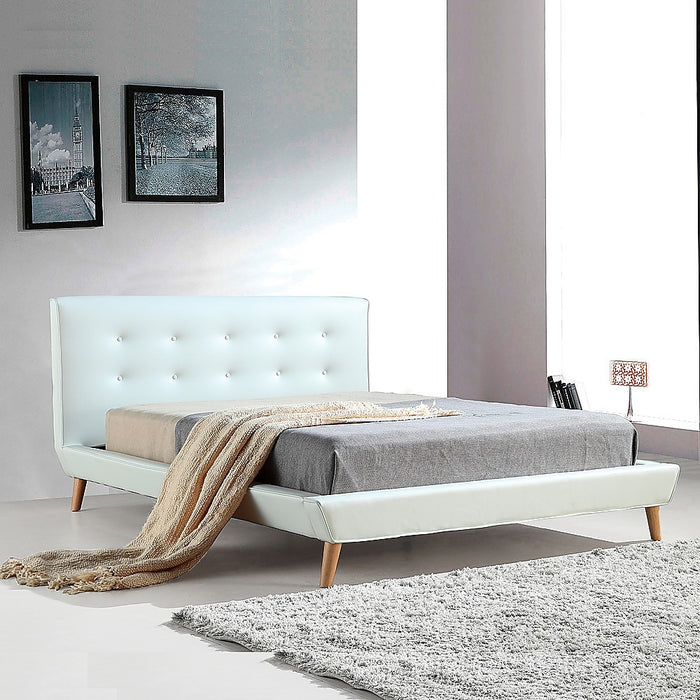 Queen PU Leather Deluxe Bed Frame White