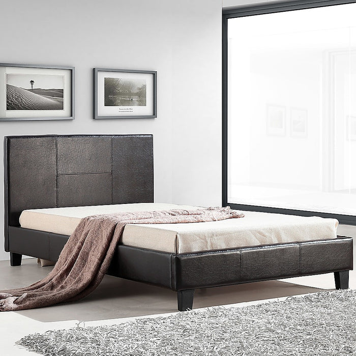 King Single PU Leather Bed Frame Brown