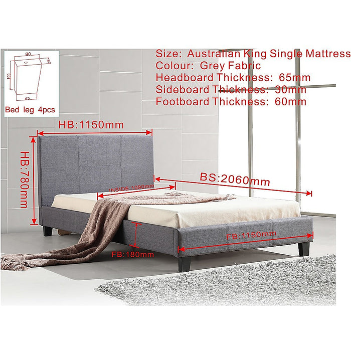 King Single Linen Fabric Bed Frame Grey