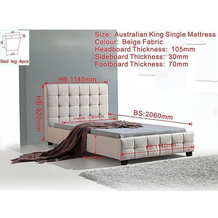 King Single Linen Fabric Deluxe Bed Frame Beige