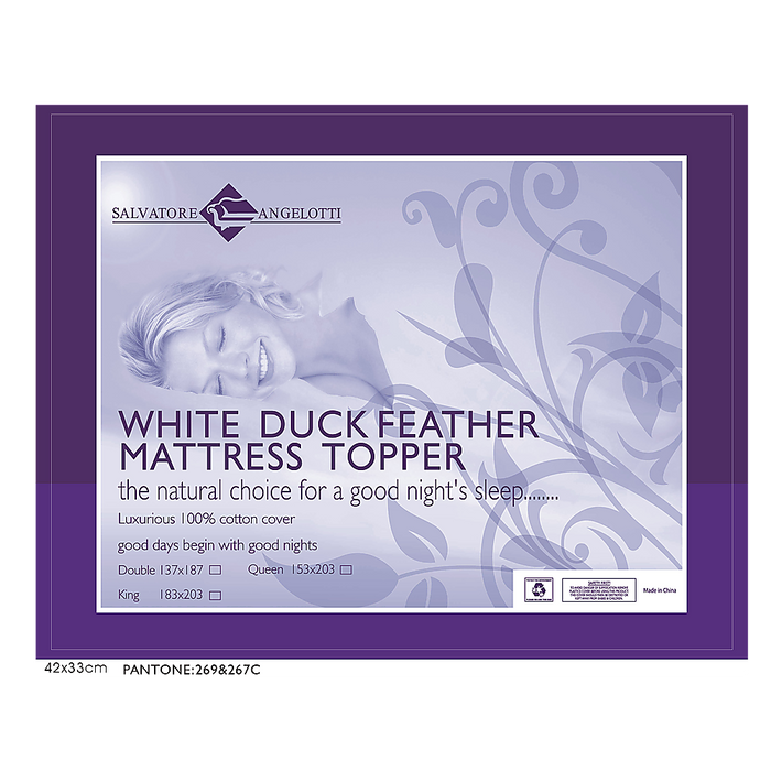 100% White Duck Feather Mattress Topper King Single