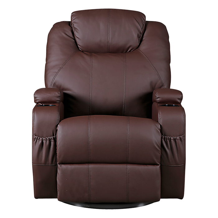 Brown Massage Sofa Chair Recliner 360 Degree Swivel PU Leather Lounge 8 Point Heated