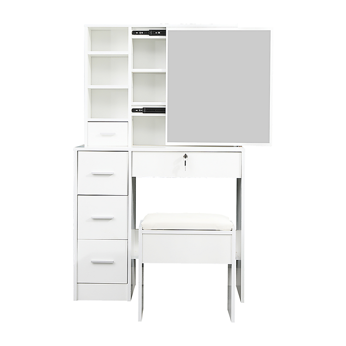 Dressing Table Stool Mirror Jewellery Cabinet Makeup Storage Drawer White