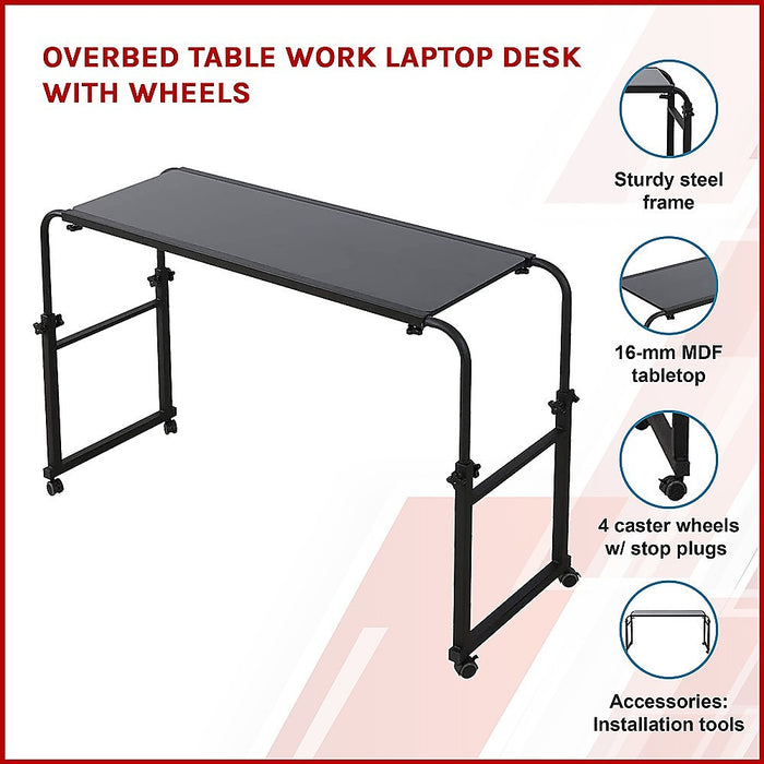 Overbed Table Work Laptop Desk with Wheels