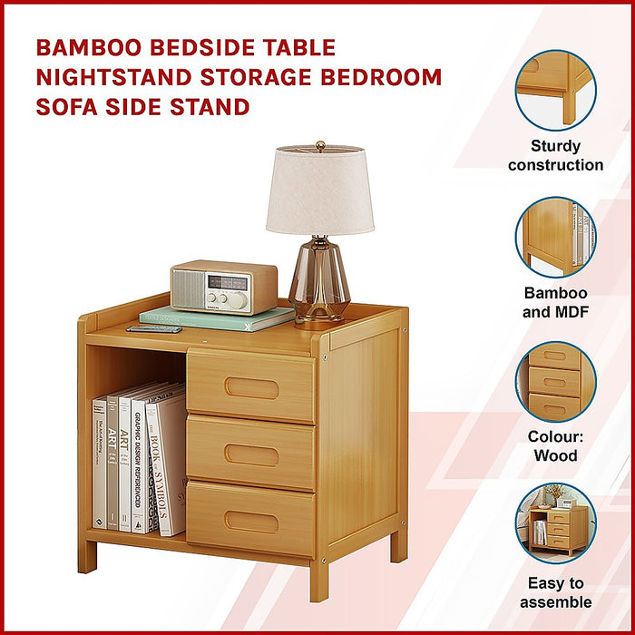 Bamboo Bedside Table Nightstand Storage Bedroom Sofa Side Stand