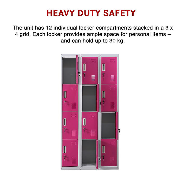 12-Door Locker for Office Gym Shed School Home Storage - Standard Lock with 2 Keys