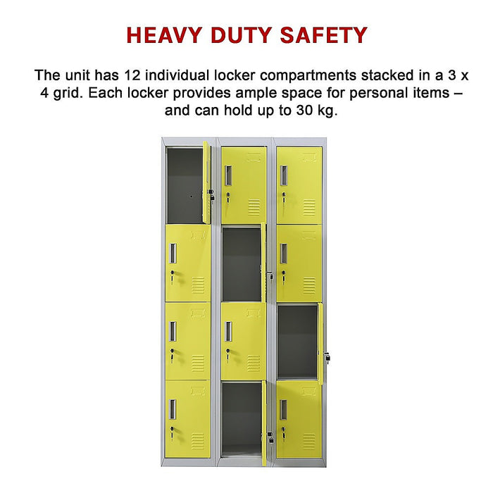 12-Door Locker for Office Gym Shed School Home Storage - Standard Lock with 2 Keys