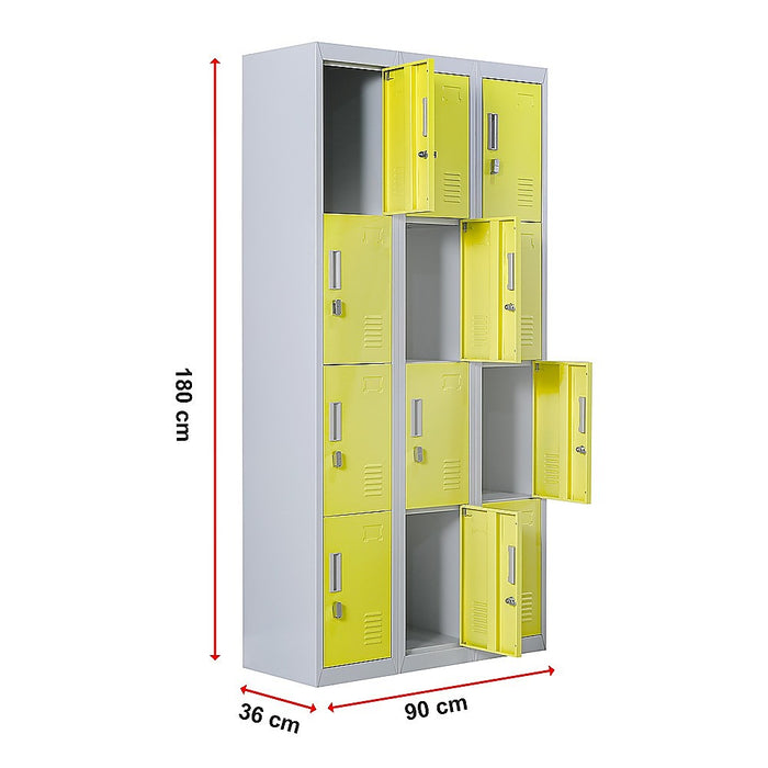 12-Door Locker for Office Gym Shed School Home Storage - Standard Lock with 2 Keys