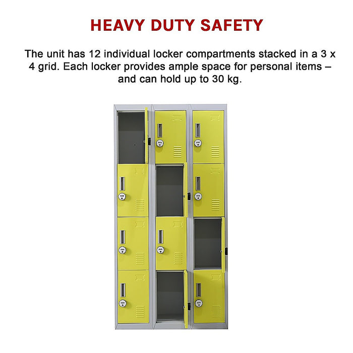 12-Door Locker for Office Gym Shed School Home Storage - 4-Digit Combination Lock