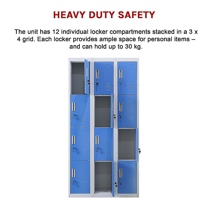 12-Door Locker for Office Gym Shed School Home Storage - Standard Lock with Keys