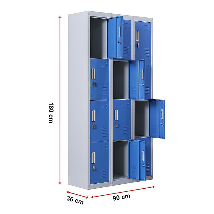 12-Door Locker for Office Gym Shed School Home Storage - Padlock-operated