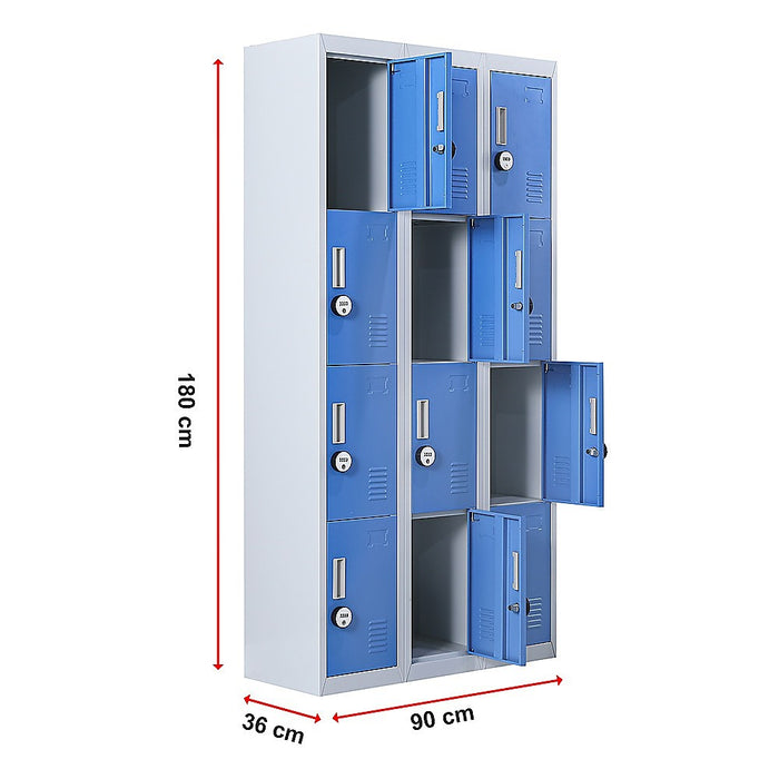 12-Door Locker for Office Gym Shed School Home Storage - 4-Digit Combination Lock