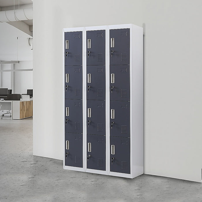 12-Door Locker for Office Gym Shed School Home Storage - Standard Lock with Keys