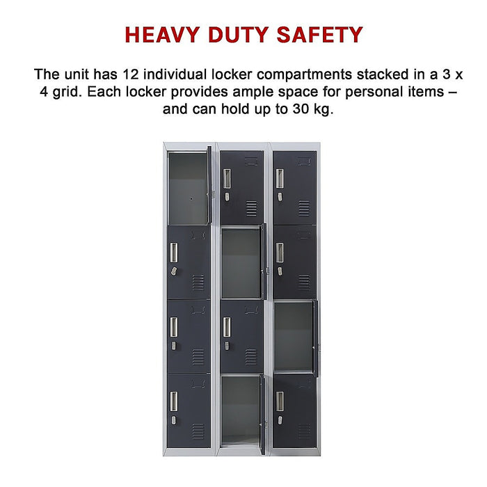 12-Door Locker for Office Gym Shed School Home Storage - Padlock-operated