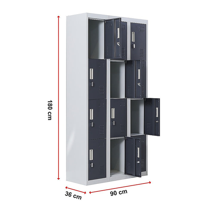 12-Door Locker for Office Gym Shed School Home Storage - Padlock-operated