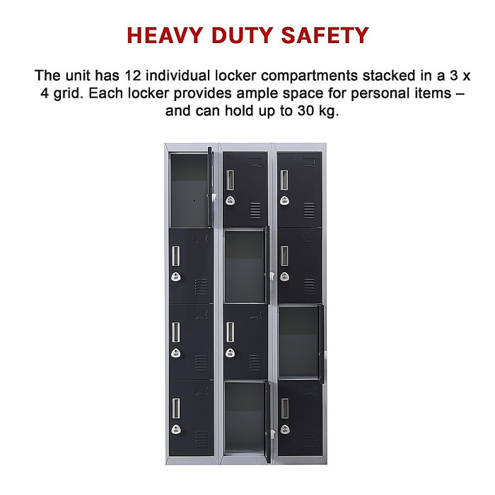 12-Door Locker for Office Gym Shed School Home Storage - 3-Digit Combination Lock