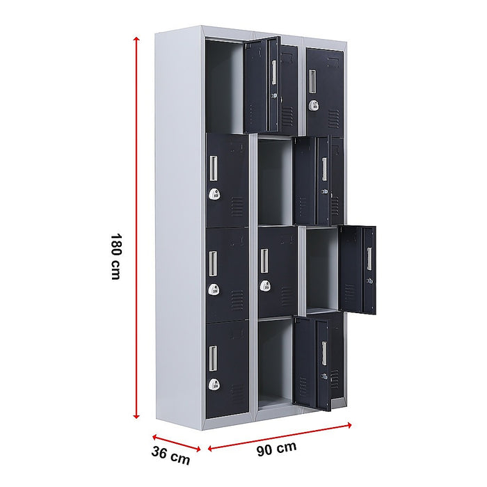 12-Door Locker for Office Gym Shed School Home Storage - 3-Digit Combination Lock