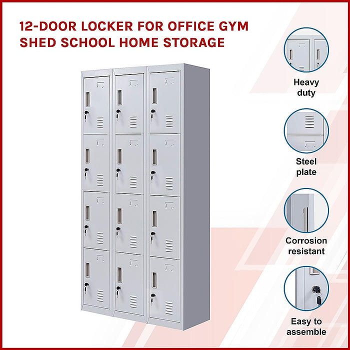 12-Door Locker for Office Gym Shed School Home Storage - Standard Lock with Keys